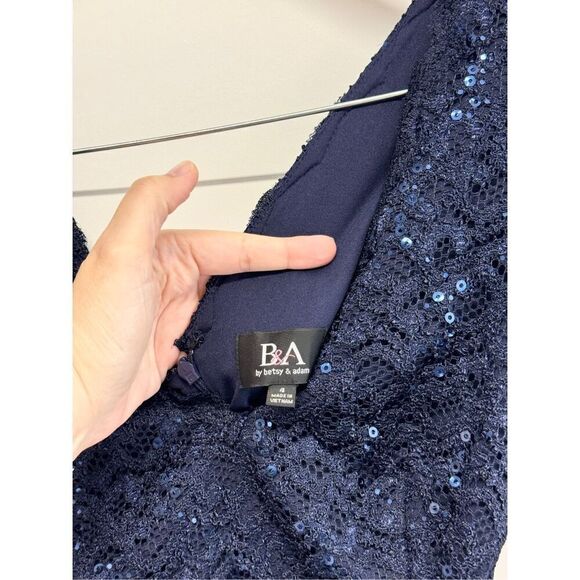 Betsy & Adam Dress Size 4 Blue Maxi Gown Sequined V Neck Short Sleeve NEW - Picture 6 of 8